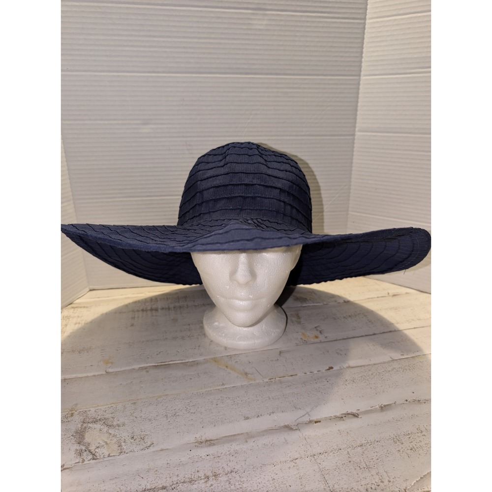 Lucky Seven Large Blue Ribbed Sun Hat Floppy Beach Vacation Summer Chic